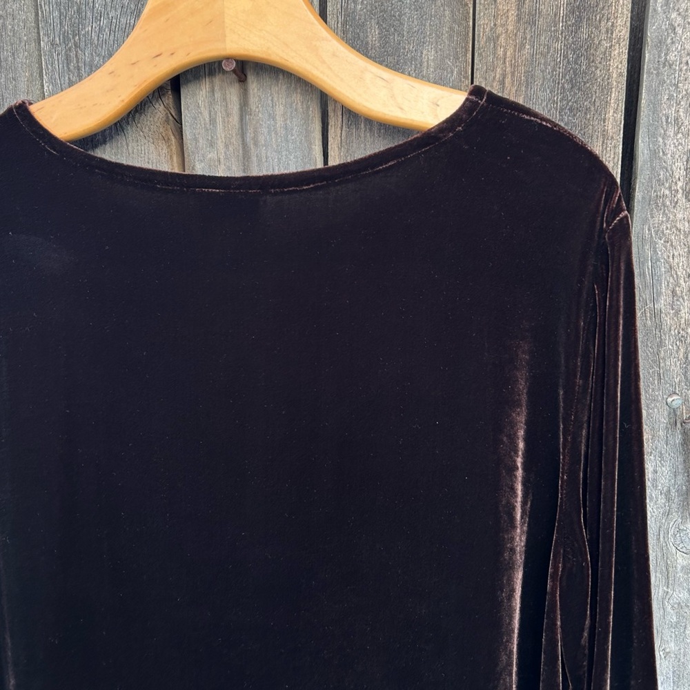 Eileen Fisher Stretch Velvet Maxi Dress Bateau Neck Brown L - Picture 12 of 15